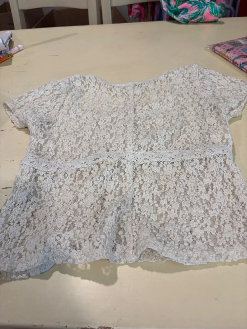 Free People Cream Lace Crochet Peasant Top